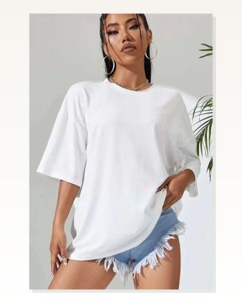 Unisex Günlük Stil Optik Beyaz Saf Pamuk Pamuklu Oversize Tişört