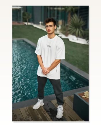 Baskılı Unisex Günlük Stil Soyut Figür Beyaz Pamuklu Oversize Tişört