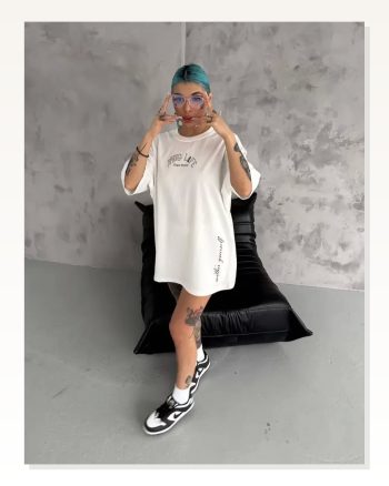 Modern Sanat Baskılı Unisex Beyaz Pamuklu Oversize Tişört