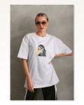 Baskılı Unisex Günlük Stil Vintage Beyaz Pamuklu Oversize Tişört