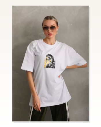 Baskılı Unisex Günlük Stil Vintage Beyaz Pamuklu Oversize Tişört