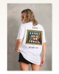Grafik Baskılı Unisex Retro Beyaz Pamuklu Oversize Tişört