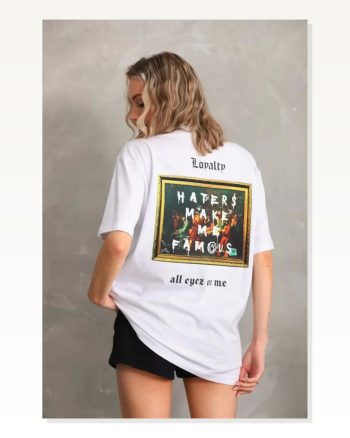 Grafik Baskılı Unisex Retro Beyaz Pamuklu Oversize Tişört