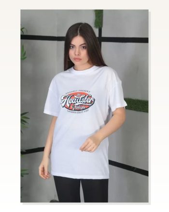 Kadın Salaş Stil Mistik Melek İllüstrasyonlu Beyaz Pamuklu Oversize Grafik Tişört