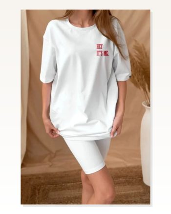 Baskı Detaylı Unisex Günlük Stil Beyaz Grafik Pamuklu Oversize Tişört