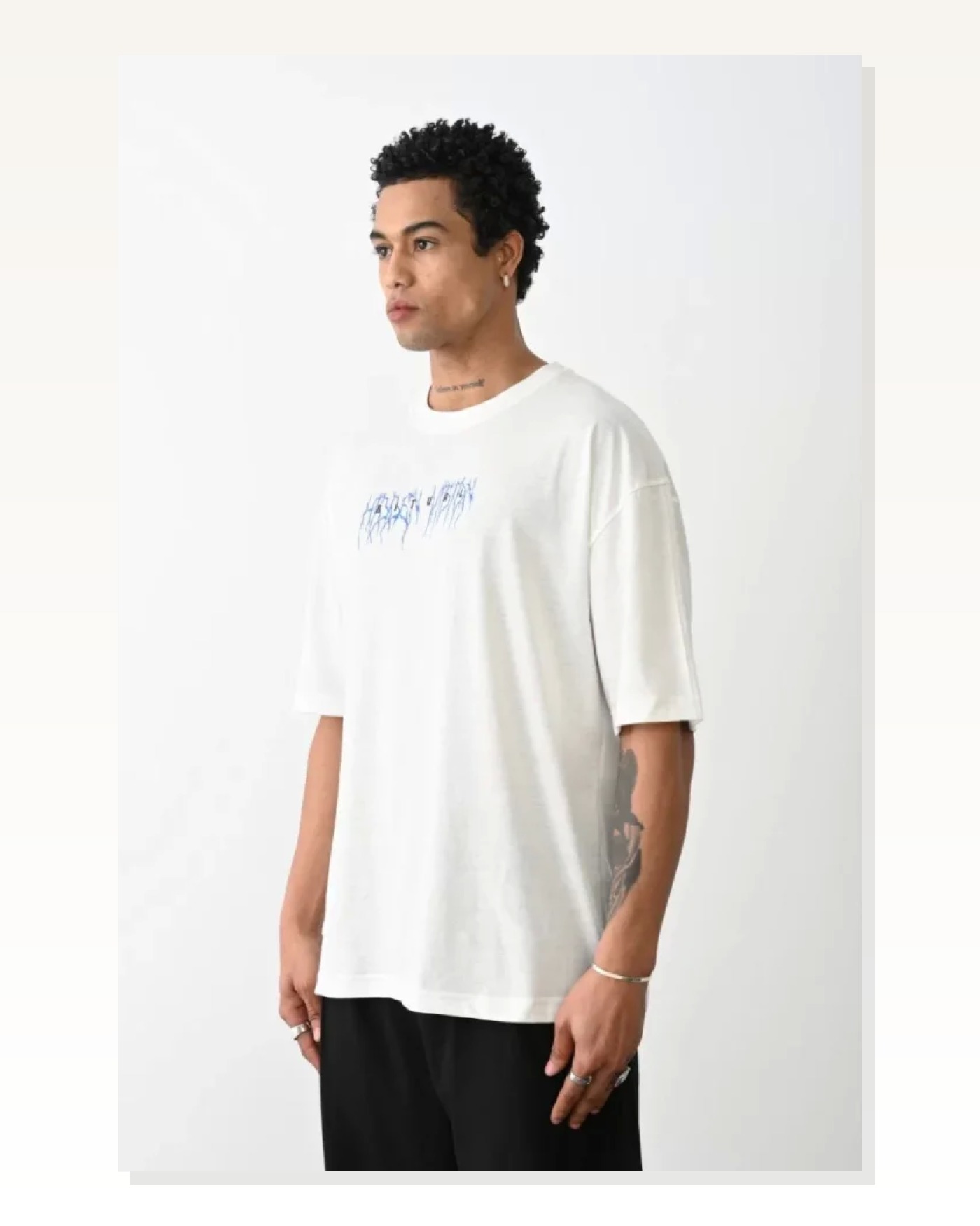 Unisex Günlük Stil Beyaz Doğal Dokulu Pamuklu Oversize Tişört Marketplace blank