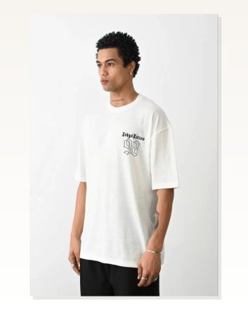 Unisex Kar Beyazı Klasik Kesim Pamuklu Oversize Tişört