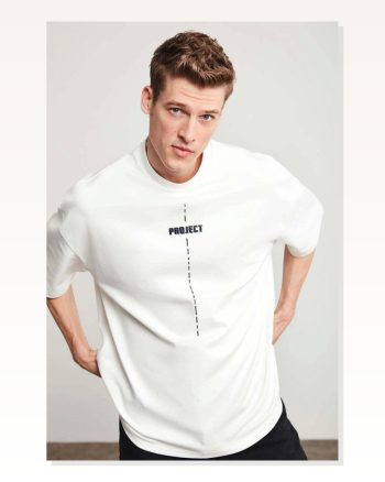 Baskılı Unisex Günlük Stil Beyaz Oversize Tişört