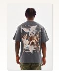 Basic Dokulu Unisex Günlük Stil Duman Grisi Pamuklu Oversize Tişört Marketplace