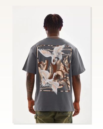 Basic Dokulu Unisex Günlük Stil Duman Grisi Pamuklu Oversize Tişört
