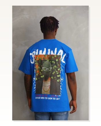 Unisex Günlük Stil Mavi Melanj Dokulu Bisiklet Yaka Oversize Tişört