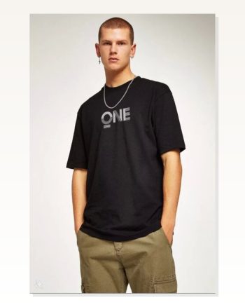 Unisex Günlük Stil Gece Siyahı Rahat Kesim Pamuklu Oversize Tişört