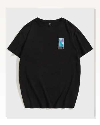 Unisex Kömür Siyahı Minimalist Dokulu Pamuklu Oversize Tişört