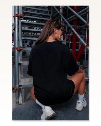 Unisex Günlük Stil Siyah Saf Pamuk Pamuklu Oversize Tişört
