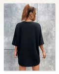 Unisex Günlük Stil Gece Siyahı Klasik Dokulu Pamuklu Oversize Tişört