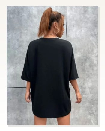 Unisex Günlük Stil Gece Siyahı Klasik Dokulu Pamuklu Oversize Tişört