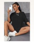 Unisex Günlük Stil Kömür Siyahı Rahat Kesim Pamuklu Oversize Tişört Marketplace