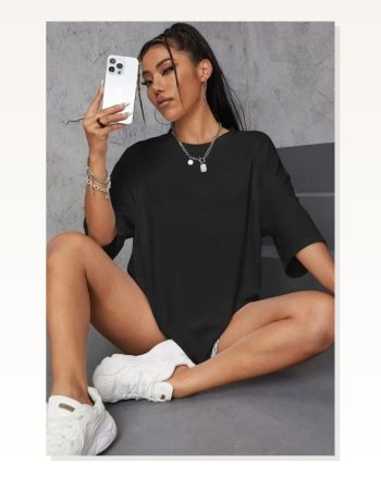 Unisex Günlük Stil Kömür Siyahı Rahat Kesim Pamuklu Oversize Tişört