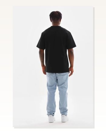 Unisex Günlük Stil Kömür Siyahı Dokulu Bisiklet Yaka Oversize Tişört