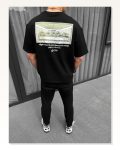 Baskılı Unisex Minimalist Çizim Siyah Pamuklu Oversize Tişört