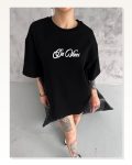 Grafik Baskılı Unisex Günlük Stil Tipografi Siyah Pamuklu Oversize Tişört Marketplace