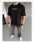 Baskılı Unisex Günlük Stil Soyut Figür Siyah Pamuklu Oversize Tişört