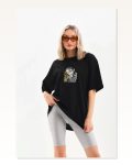 Baskılı Unisex Günlük Stil Mistik Siyah Pamuklu Oversize Tişört Marketplace