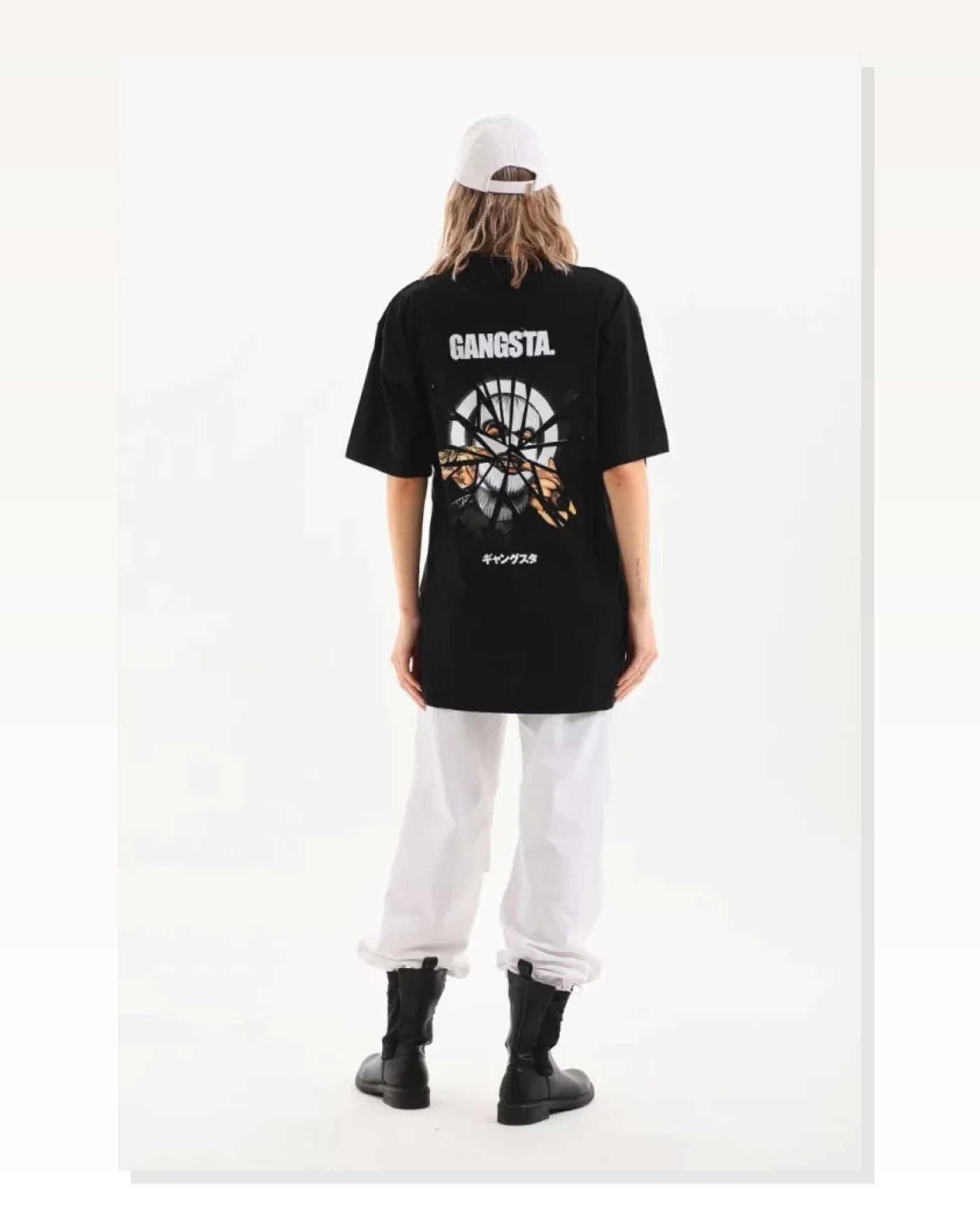 İllüstrasyon Baskılı Unisex Günlük Stil Siyah Pamuklu Oversize Tişört Marketplace blank