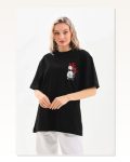 Baskılı Unisex Günlük Stil Tipografi Siyah Pamuklu Oversize Tişört Marketplace