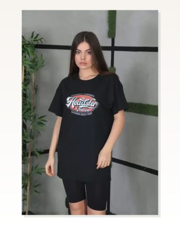 Baskı Detaylı Unisex Günlük Stil Siyah Tipografi Pamuklu Oversize Tişört