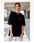Modern Sanat Baskılı Unisex Siyah Pamuklu Oversize Tişört