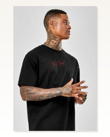 Baskı Detaylı Unisex Günlük Stil Siyah Grafik Pamuklu Oversize Tişört