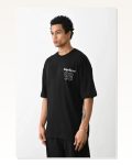 Unisex Günlük Stil Siyah Klasik Dokulu Pamuklu Oversize Tişört Marketplace