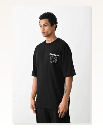 Unisex Günlük Stil Siyah Klasik Dokulu Pamuklu Oversize Tişört