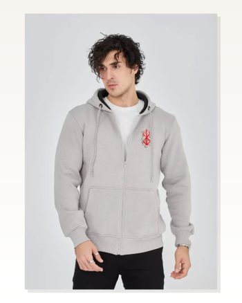 Kadın Baskılı Günlük Stil 1. Antrasit Eskitme Yıkama Tam Fermuarlı Sweatshirt