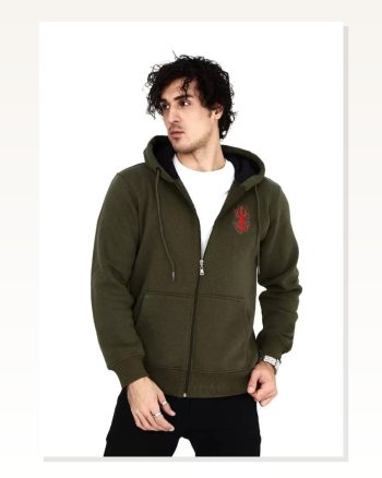 Kadın Baskılı Günlük Stil Haki Yeşil Doğa Temalı Tam Fermuarlı Sweatshirt