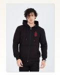 Kadın Baskı Detaylı Günlük Stil Siyah Tam Fermuarlı Kapüşonlu Sweatshirt