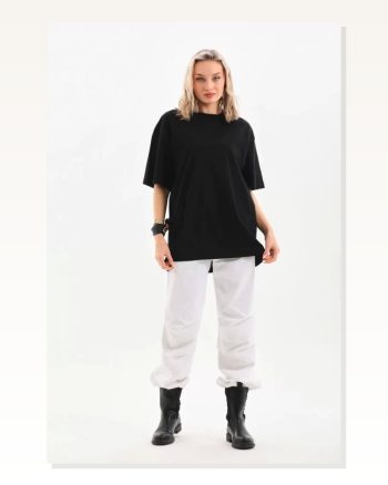Süprem Unisex Günlük Stil Siyah 20 1 Penye Düz Kesim Oversize Tişört