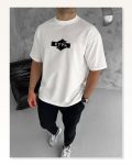 Unisex Günlük Stil Beyaz Duble Kol Modern Tasarım Tişört Marketplace