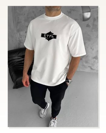 Unisex Günlük Stil Beyaz Duble Kol Modern Tasarım Tişört