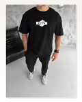 Grafik Baskılı Unisex Günlük Stil Siyah Duble Kol Detaylı Tişört Marketplace