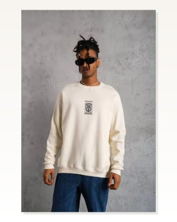 Sanatsal Baskılı Unisex Beyaz Galeri Serisi Oversize Sweatshirt