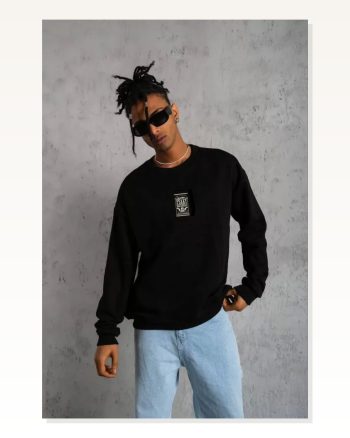 Unisex Günlük Stil Siyah Gece Modu Grafik Tasarım Oversize Sweatshirt