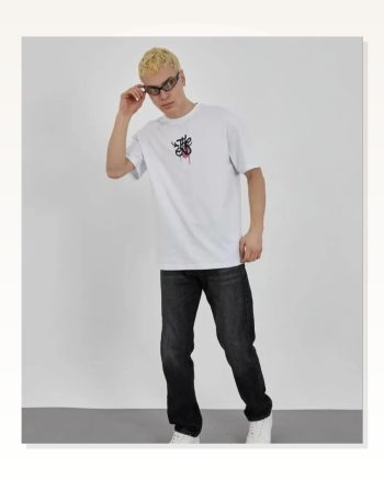 Baskılı Unisex Günlük Stil Beyaz Bisiklet Yaka Oversize Tişört