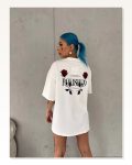 İllüstrasyon Baskılı Unisex Günlük Stil Beyaz Urban Art Oversize Tişört