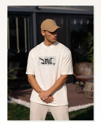 Baskılı Unisex Beyaz Minimalist Tipografi Oversize Tişört