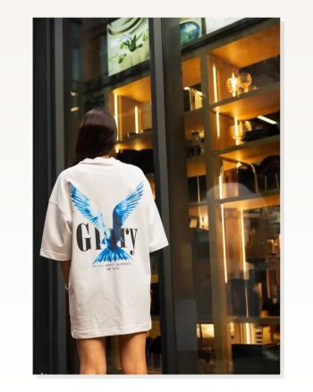 Baskılı Unisex Günlük Stil Beyaz Kanvas Doku Oversize Tişört