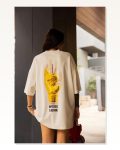 Baskılı Unisex Günlük Stil Beyaz Vintage Poster Oversize Tişört Marketplace