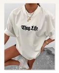Baskılı Unisex Günlük Stil Beyaz Doğa Figürlü Oversize Tişört