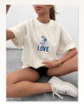Baskılı Unisex Günlük Stil Beyaz Karakter Çizim Oversize Tişört Marketplace